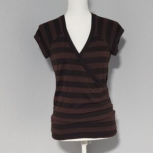 Vintage Y2K The Limited Brown Striped V- Neck Blouse Size Small